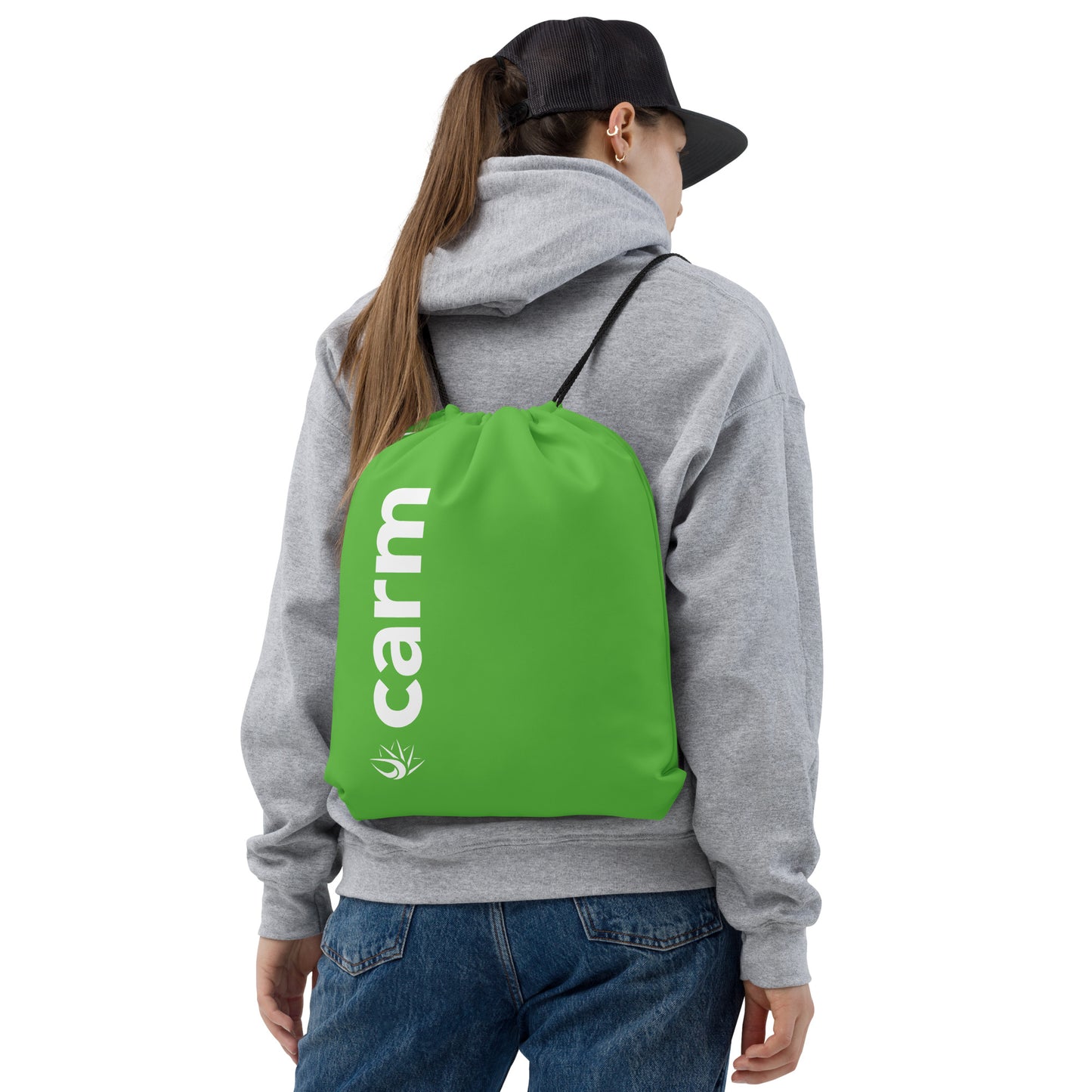 Carm Print Drawstring Bag Green