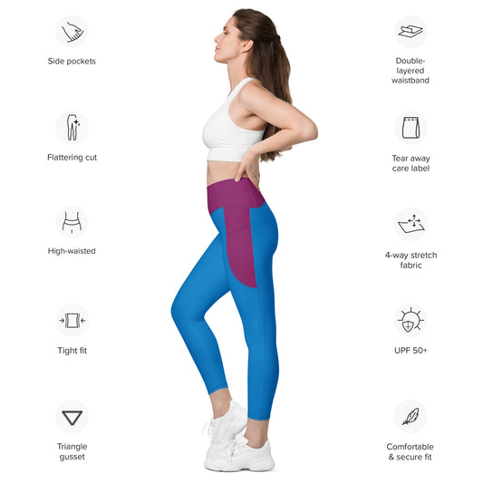 Block Leggings Plum and Sky Blue